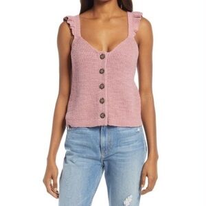 Madewell Pink Knit ruffle strap sweater button front tank